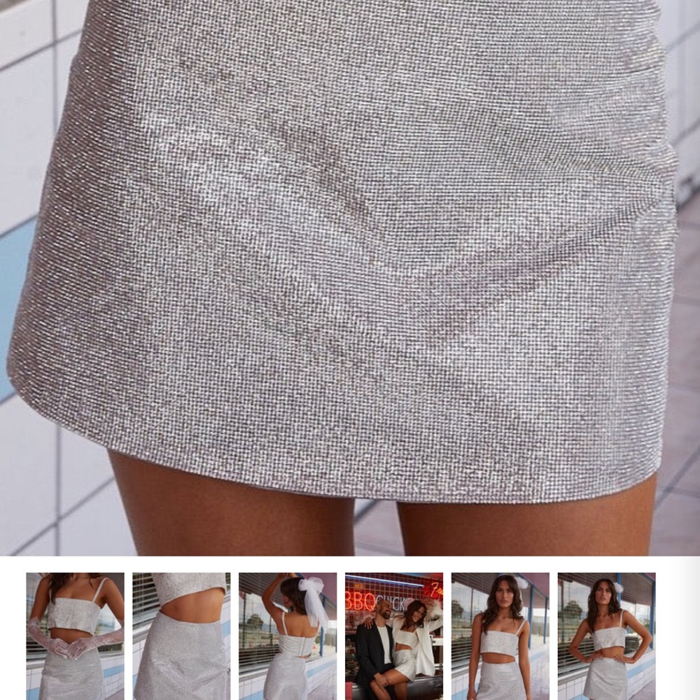 12th Tribe Shira Silver Rhinestone Mini Skirt